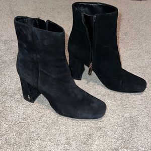 Black suede heeled booties